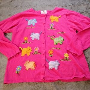 Quacker Factory Vibrant Pink Pig Cardigan
